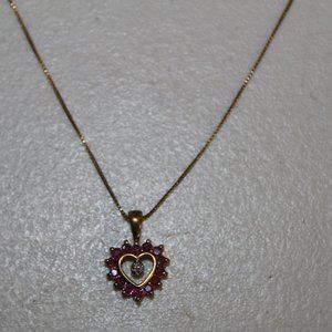 PINK CLEAR RHINESTONE HEART NECKLACE MARKED 925